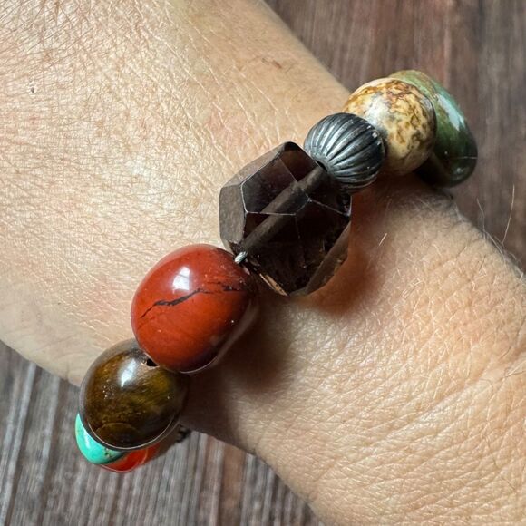 Vintage CAROLYN POLLACK Beaded Multi Gemstone Bracelet Sterling Silver Turquoise - Picture 5 of 12